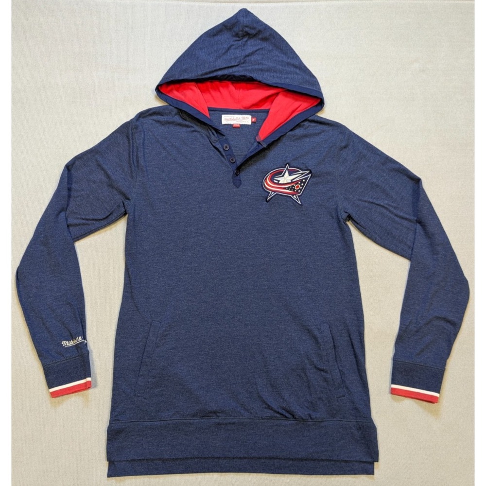 Columbus Blue Jackets Hoodie Mens Medium Mitchell Ness Henley Shirt NHL Hockey